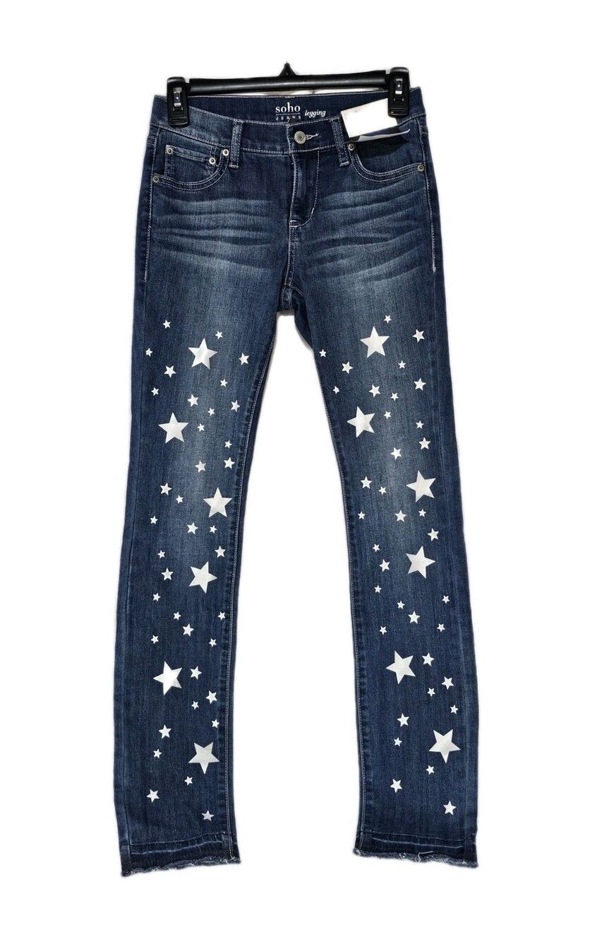 NWT Soho Jeans New York & Co Runway Leggings Star Print Skinny Blue Denim Size 0 - Picture 2 of 10